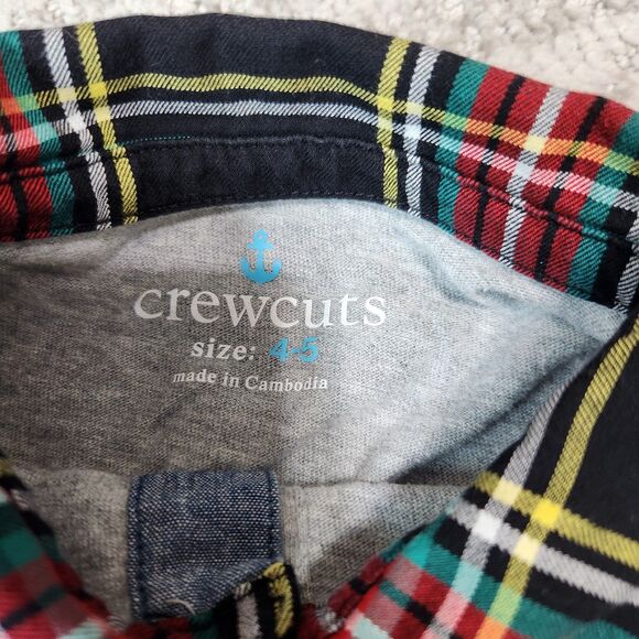 Crewcuts boys long sleeve polo grey holiday plaid collar size 4-5 - Picture 2 of 9